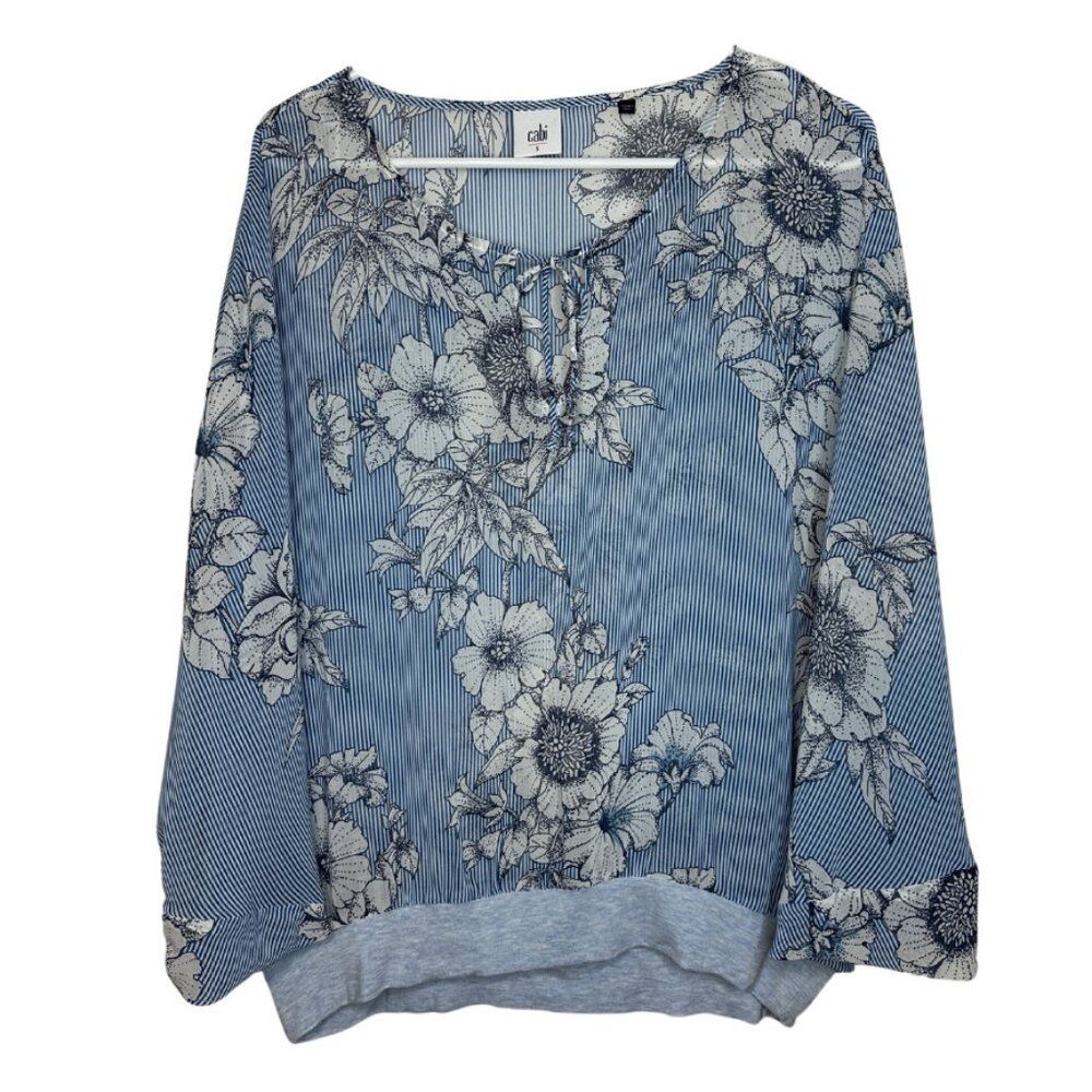 Cabi Sirena Dolman Sleeve Floral Stripe Top | Flowy Sleeve Shirt | Womens Size S